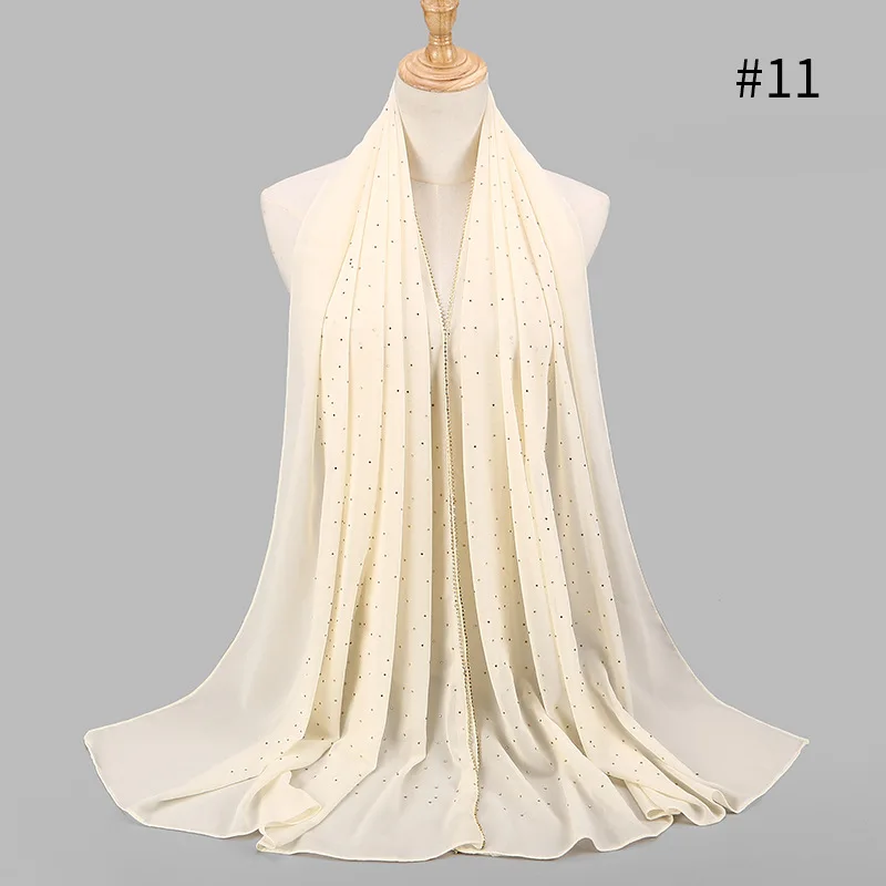 Zifeng OEM Pearl Chiffon Diamond Scarf Spring And Summer Long Hijab Scarf For Women