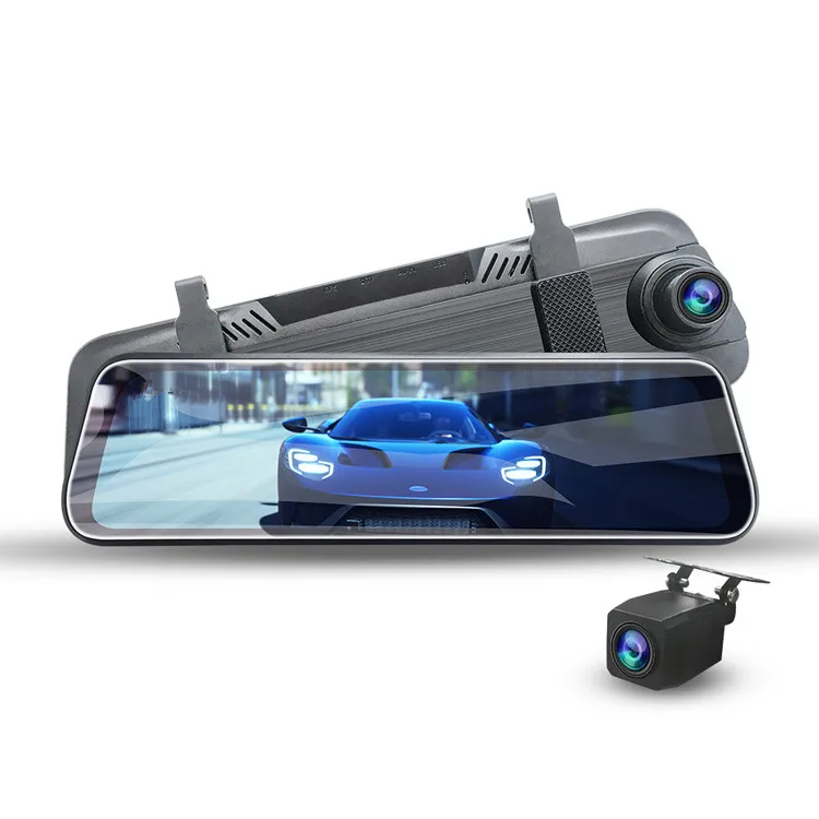 2K Front Camera 1080P Rearview Mirror Dash Cam Car DVR With Capacitive Touch Screen 9.66 inch TFT LCD Display