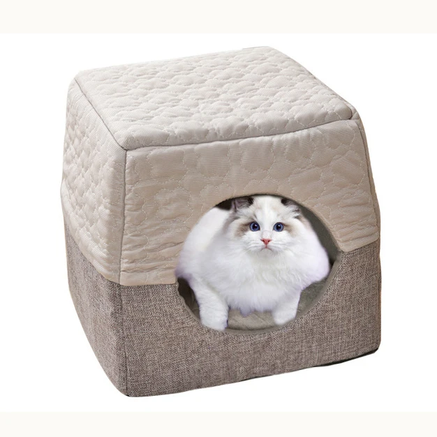Dog Cooling Bed Cat Cave Bed Summer Sleeping Cool Ice Silk Bed Foldable Washable Soft Winter Pet Nest