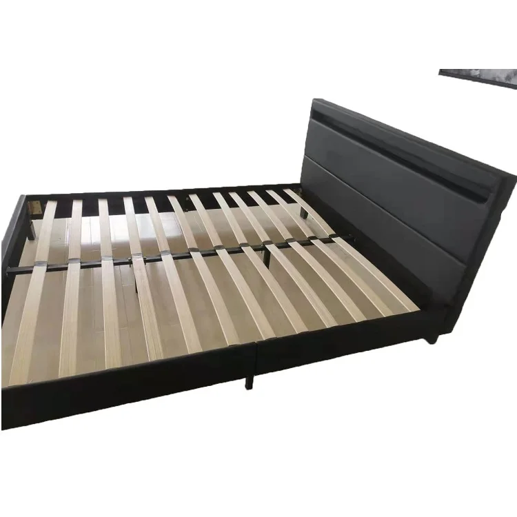 Modern Cheapest greyUpholstered Platform Double Upholstered Metal Wooden Bed Frame