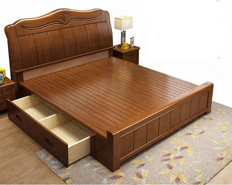 
JS760 solid wood hinged double bed with storage 