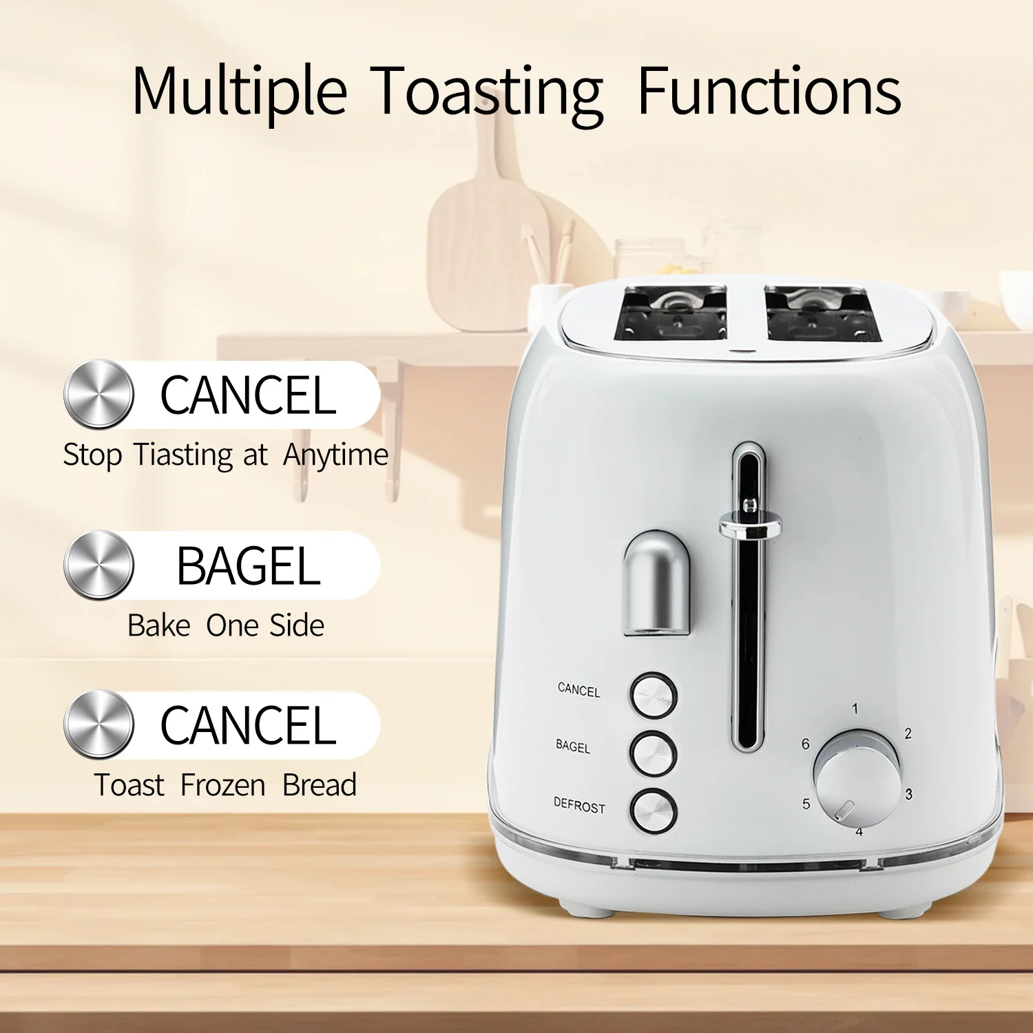Toaster 2 Slice, Projection Toasters with Bagel, Cancel, Defrost Function and 6 Bread Shade Settings