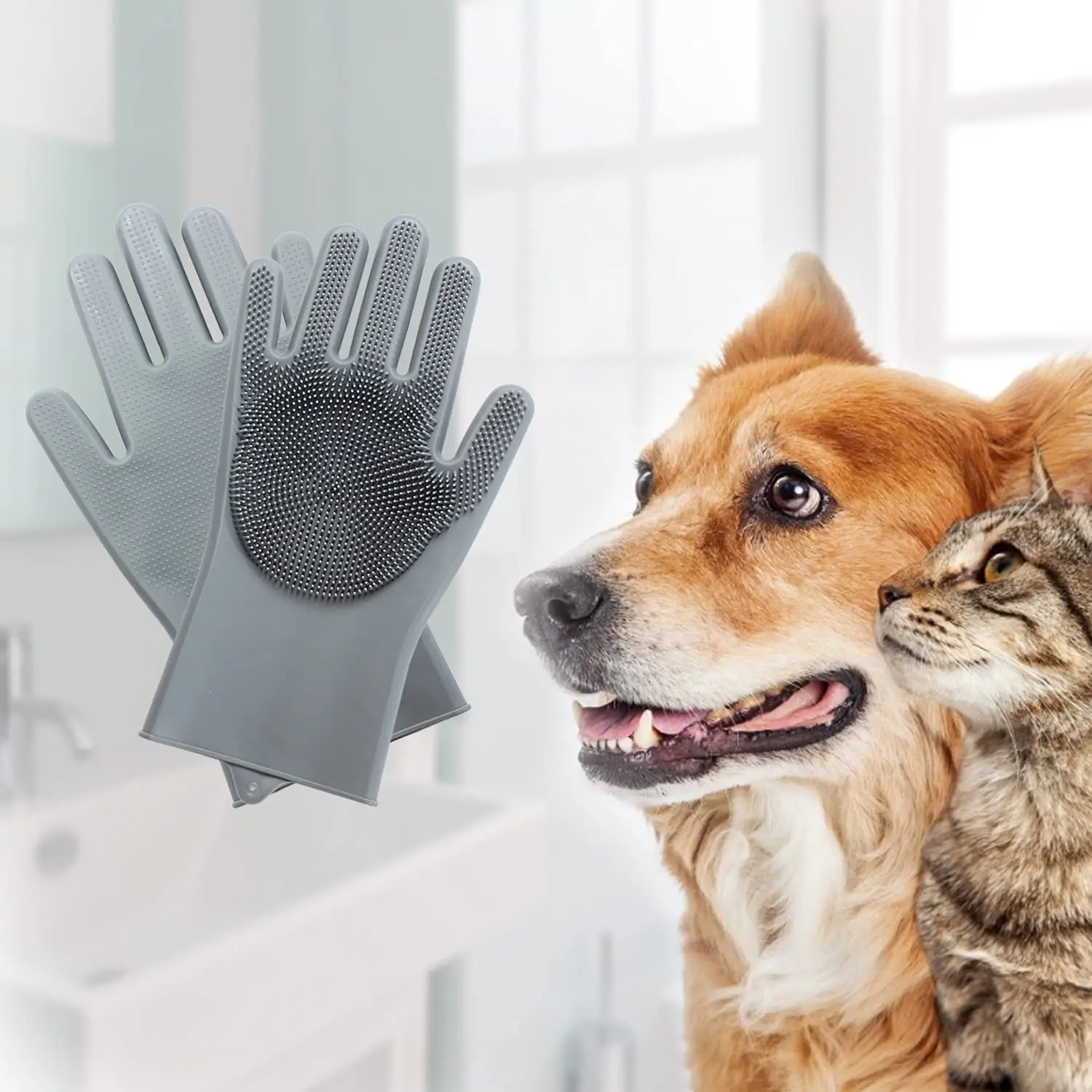 Pet hair remover pet Cleaning Brush Rubber Five Fingers Deshedding Pet grooming gloves For Dog Animals Bathing