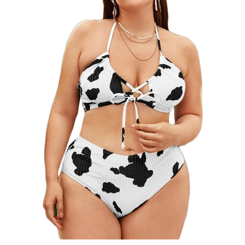 New Design Big Size Beachwear Sexy Animal Print Halter Bikini Swimsuit Plus Size Swimwear For Fat Women
