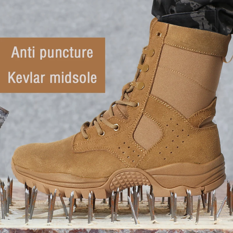 Tronyond Outdoor Winter Classy Leather Brown Waterproof Hiking Boots Shoes Cow Suede Desert Tactical Boots With Side Zipper