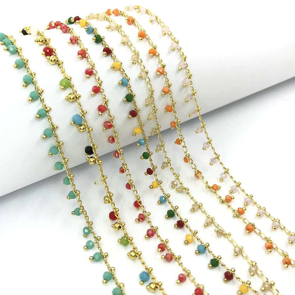 Fashion Wholesale Copper Beads Chain Crystal Beads Handmade Rosary Chain for DIY jewelry