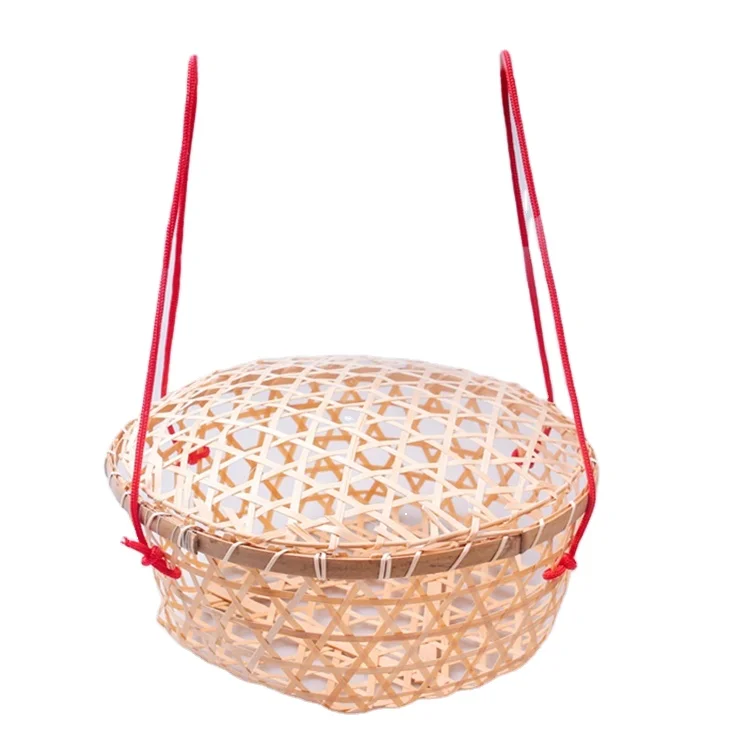 Factory Price Fancy Woven Crafts Bamboo Fruit Basket with Handle and Lid