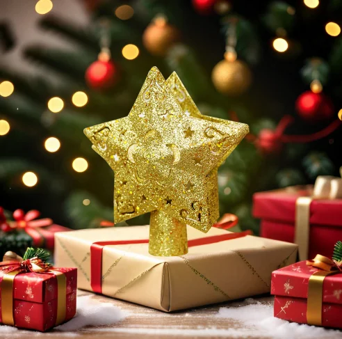 Pentagram Christmas Light Christmas Tree Hanging Top Projection Light 3D Rotating USB Tree Top Star Christmas Decoration Gifts