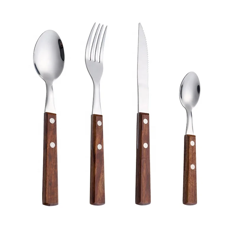 Commercial Tongli Wholesale Silver Stainless Steel Wood Handle Restaurant Flatware Cutlery Set