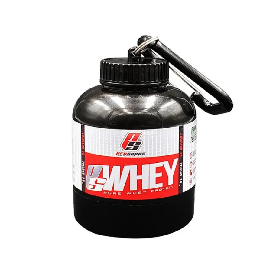 Promotional plastic portable mini whey protein powder container carabiner keychain