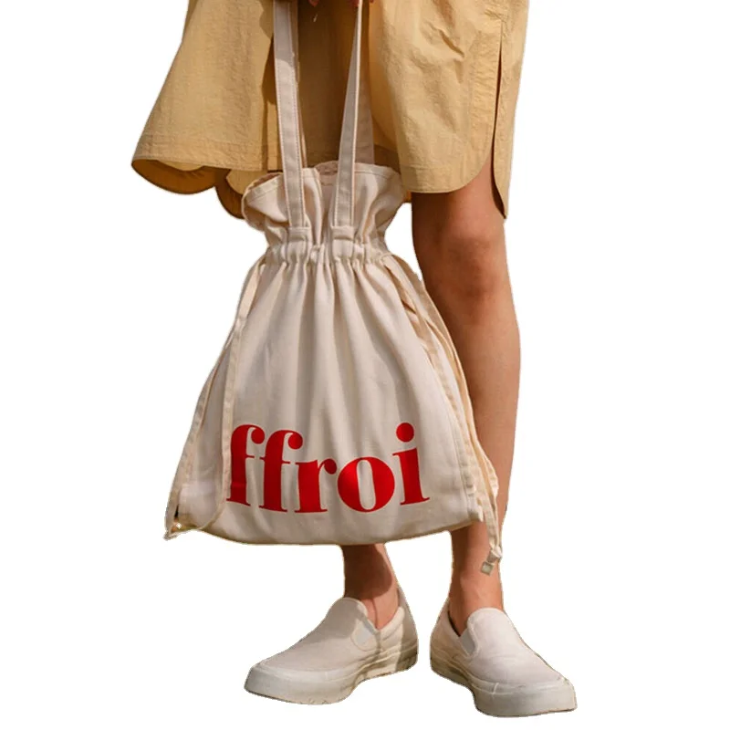 OEM Quality Custom outdoor  Fashion Customized Recyclable Canvas Cotton drawstring shopping Bag