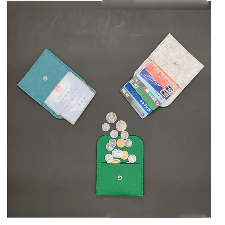Multifunctional Leather Card Wallet with Felt Coin Purse Pouch for Food Storage Bags