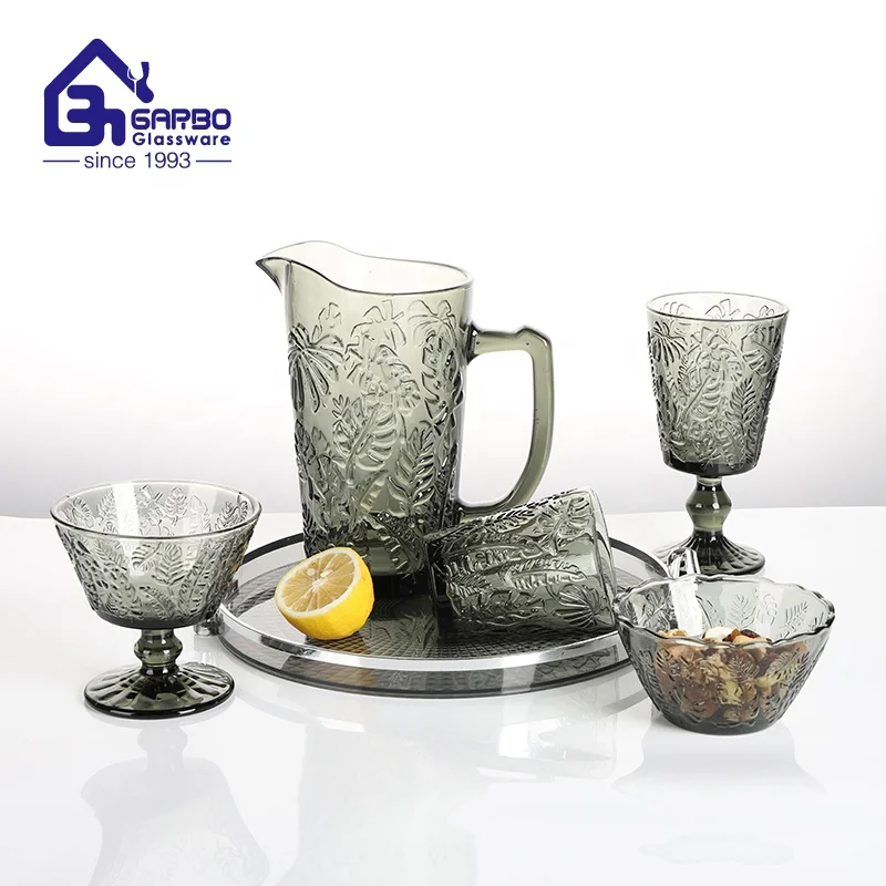 Unique solid color glassware set unfading green blue smoke amber dark red pink wine glass jug glass goblet ice cream cup