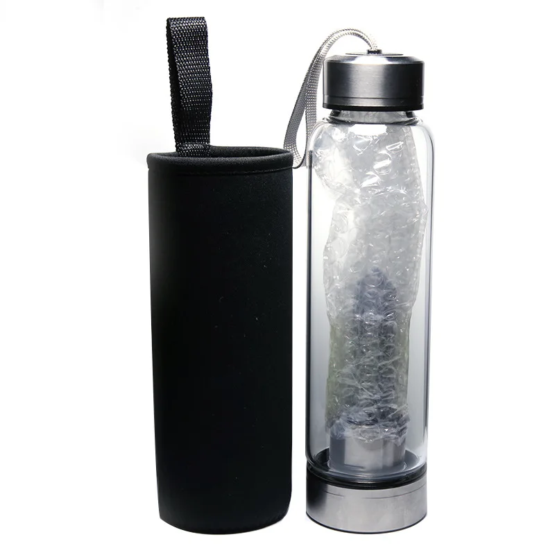 Wholesale Healing Crystal Glass Water Bottle Custom Logo Water Bottle With Natural Crystal Base