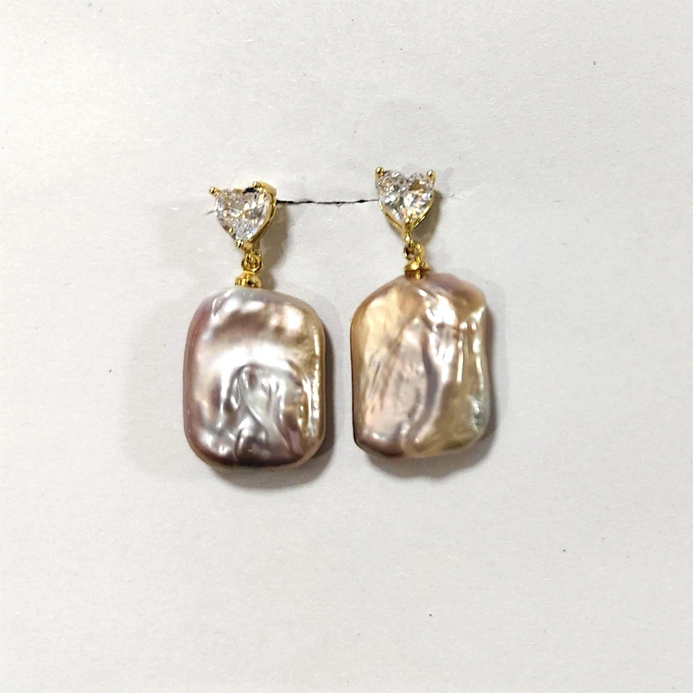 LUCK Hot selling women jewelry natural baroque earrings Natural freshwater Square baroque Pearl Welfare stud earrings