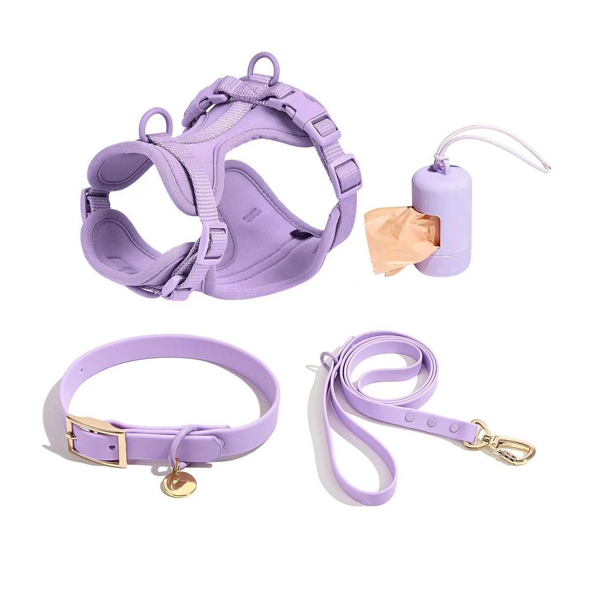 Nylon Reflective Dog Harness Pvc Pet Traction Rope Vest Type Chest Strap Collars With Poop Bag Dispenser