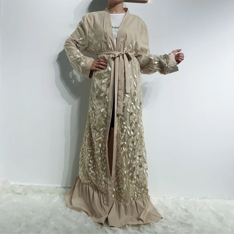 Женское кимоно с открытой передней частью, макси-платье, абайя, халат с блестками, мусульманский кафтан, арабское платье без шарфа, платье для банкета, вечеринки, свадьбы, вечеринки