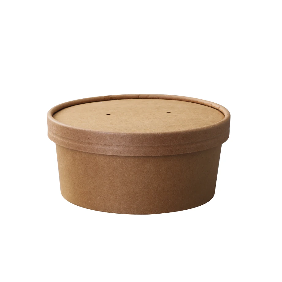 Recyclable Kraft Paper Salad Bowls Take Away Fast Food Brown Kraft Paper Round Salad Packaging Bowl With Lid