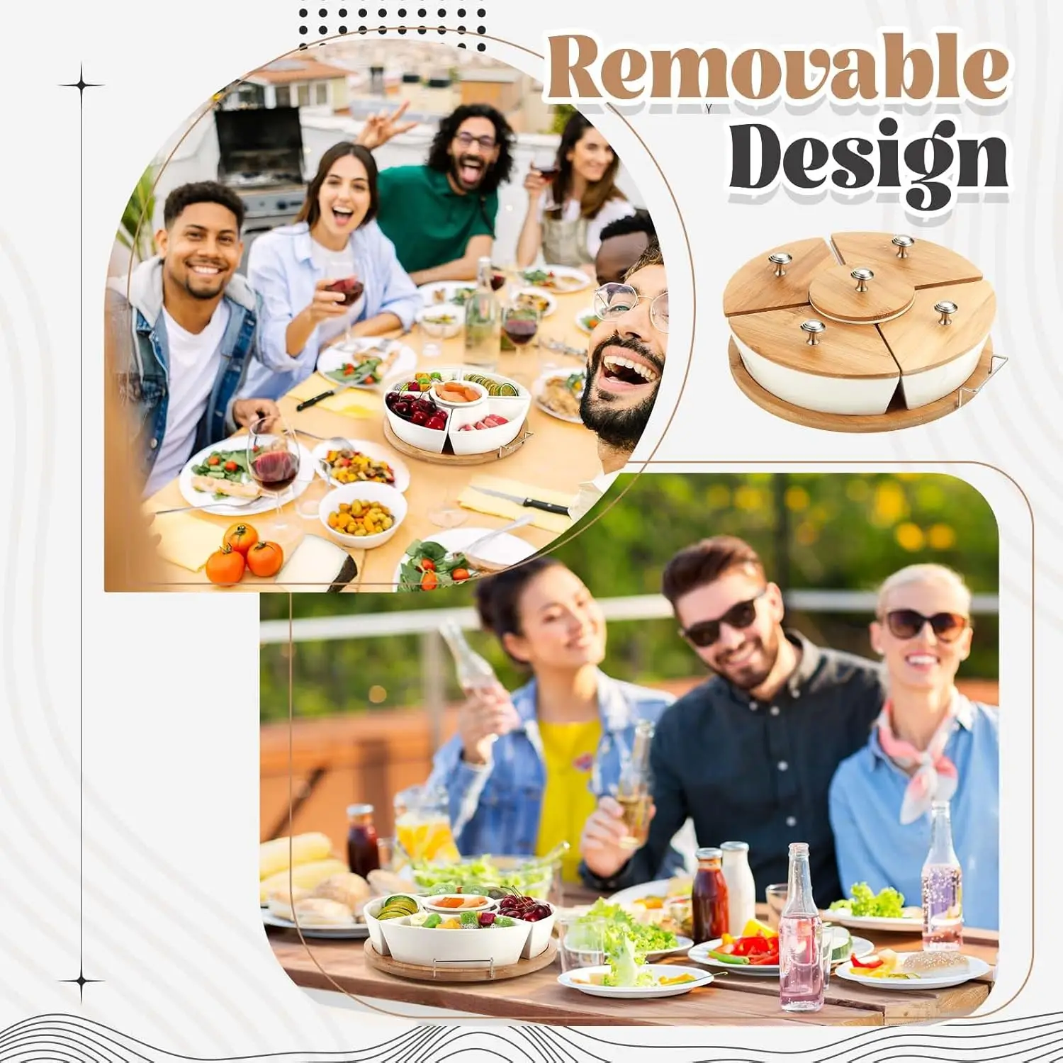 Wholesale Luxury Rotating Chip and Dip Divided Dishes 5 Removable Compartment Ceramic Set Lazy Susan Serving Tray