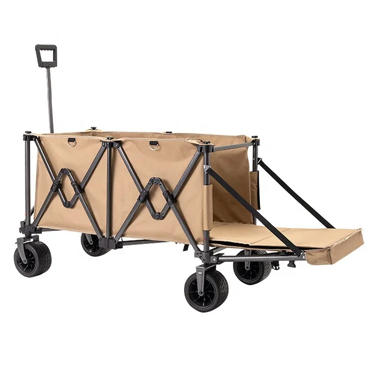 Hot sale Portable Four-Wheeled Metal Foldable Camping Trolley With Folding Table For Outdoor Camping Camping Cart