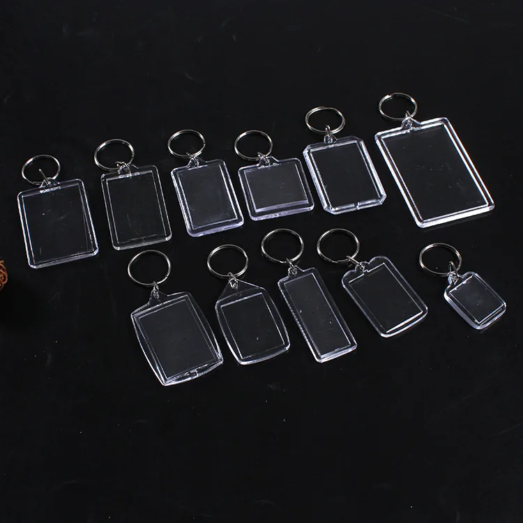 Clear Acrylic Photo Holder Keychain Transparent Zinc Alloy Plastic Charms Holographic Key Chain Charm Plastic Keychains 6 Color