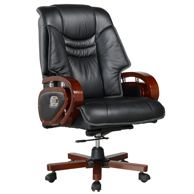 High-Quality Genuine Leather Boss Office Chair with Wood Frame and Legs Ergonomic Design with 3A Explosion-Proof Gas Lift