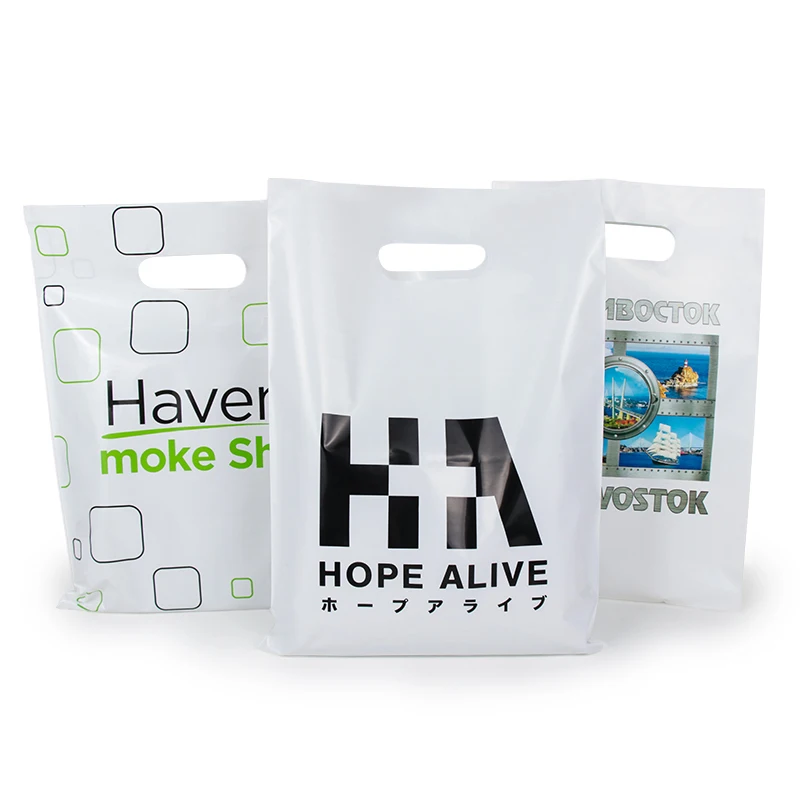 Изготовленный на заказ печатный логотип персонализированный HDPE LDPE товар перерабатываемый спасибо вырезанный пластиковый пакет для покупок с ручкой