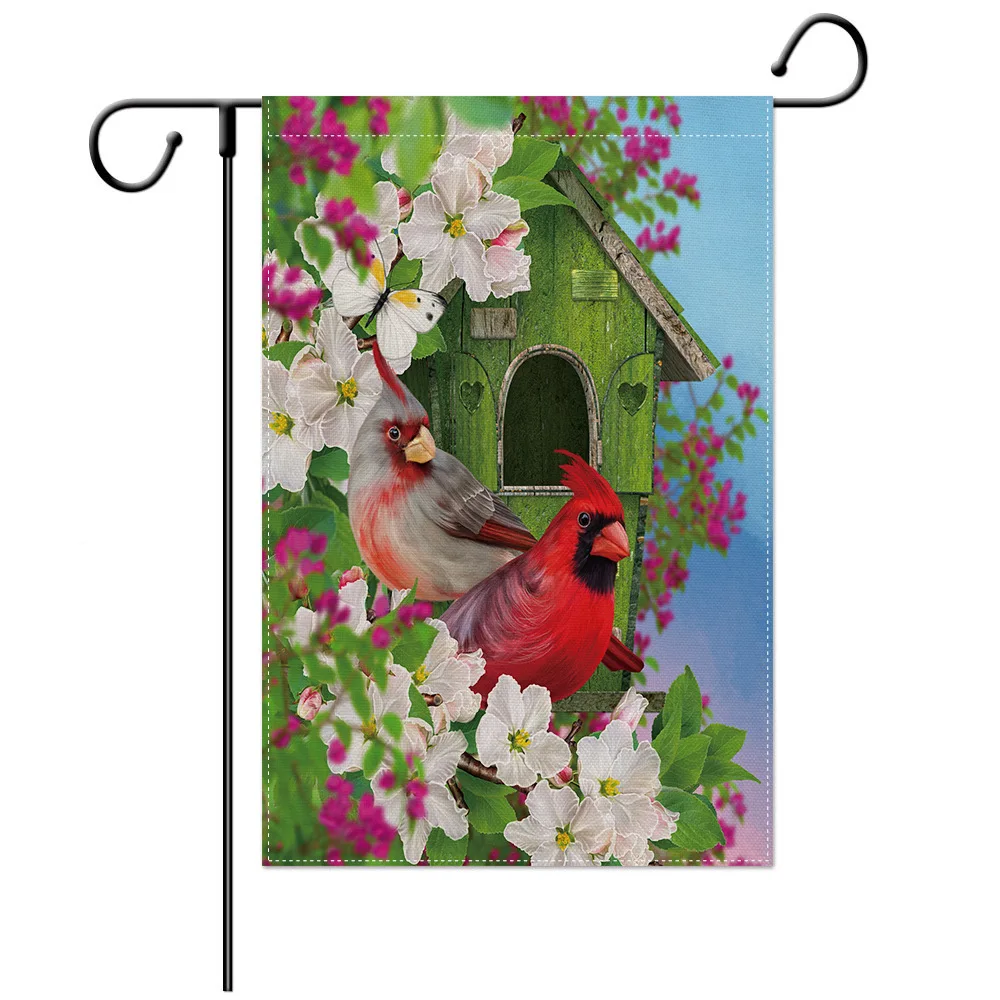 New Style Seasonal Spring Bird Flower Parrots Print Custom Decoration Garden Flag