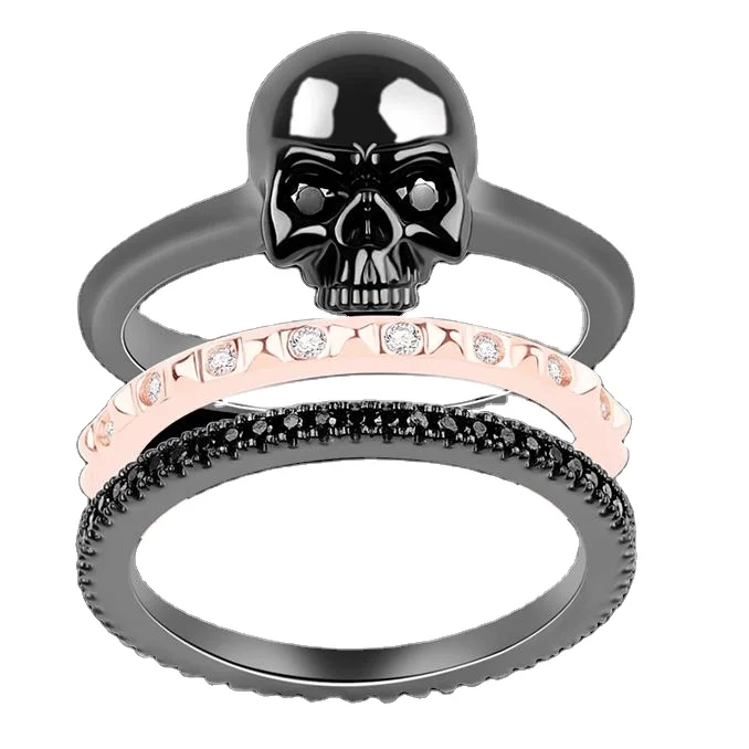 Custom Jewelry Bicolor Stackable Skull Rings 925 Sterling Silver Coffin Ring Halloween Jewelry