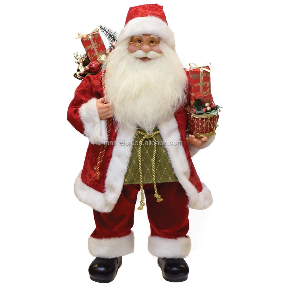 
60cm Christmas Standing Santa Claus Ornament Decoration Figurine Collection Fabric Custom Items Holiday Festival Xmas Plush 