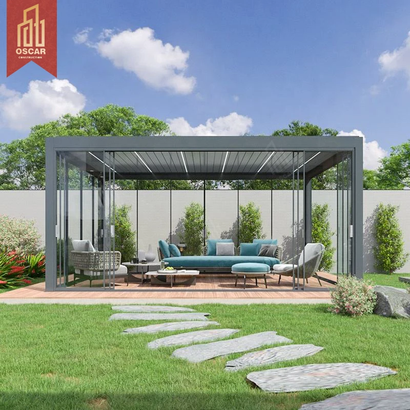 Custom Electric Patio Canopy Gazebo Outdoor Waterproof Aluminium Pergola Opening Louvred Roof Pavilion