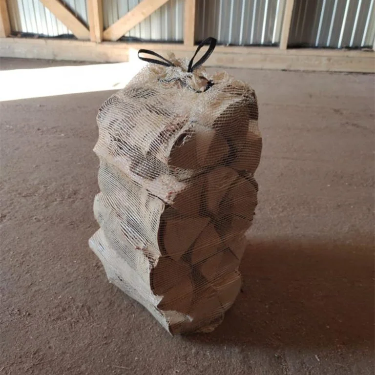 Long durable UV protection firewood mesh bag custom produce mesh fire wood bags for kindling wood onion potato vegetable fruit