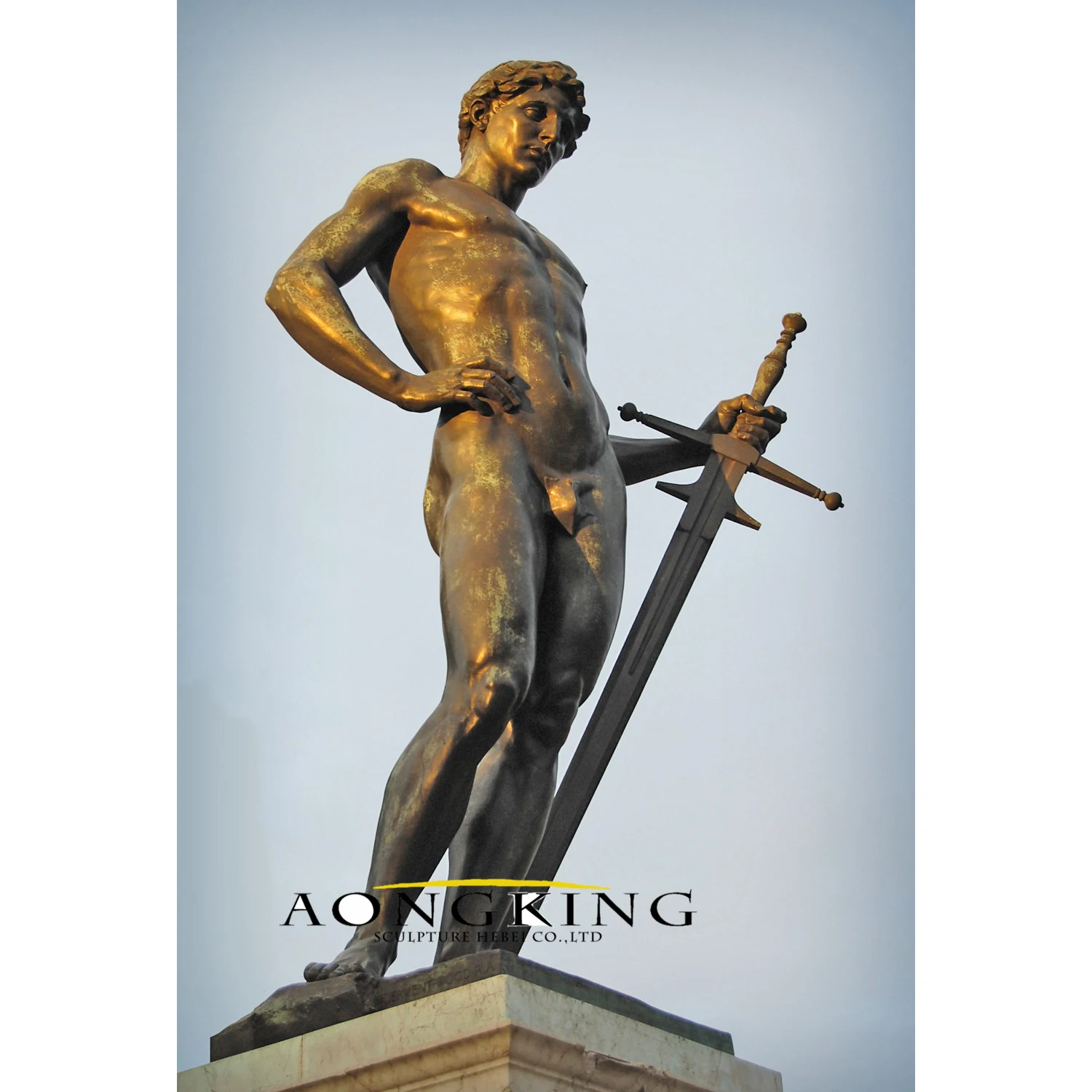 Ancient roman warrior with shield and spear gladiator bronze statue for sale