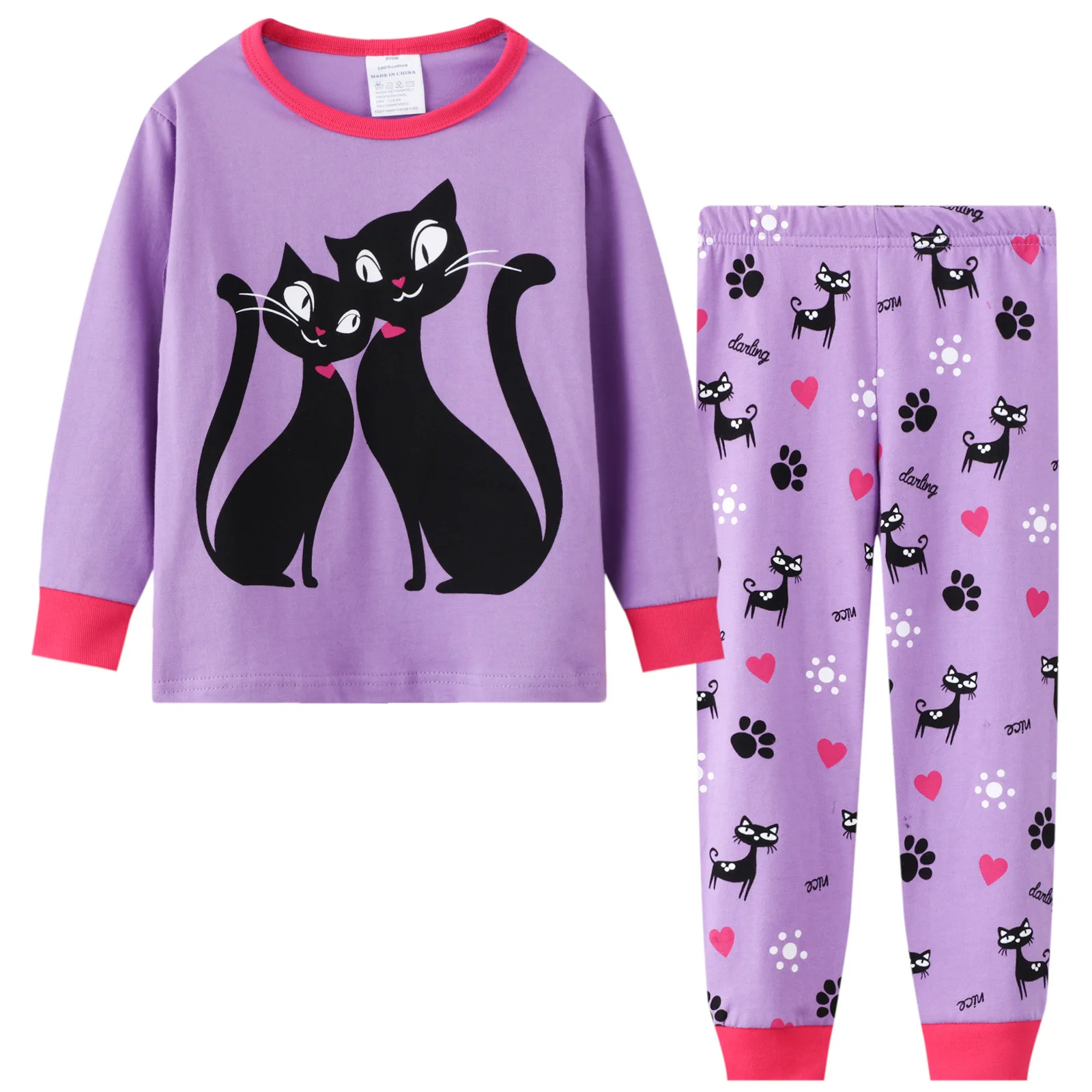100% Cotton Sleeping Clothes Cartoon Pyjamas Long Sleeve 2 Piece Sleepwear Girls Pajamas Set Kids PJs