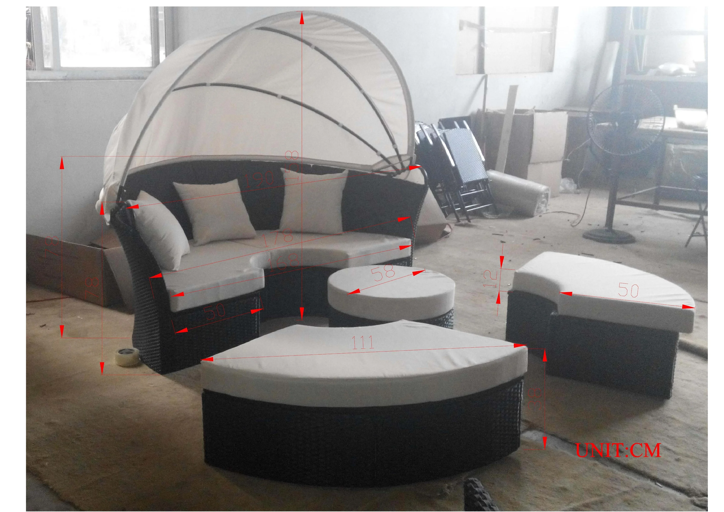 Poly Rattan Sun Island with Foldable Sun Canopy