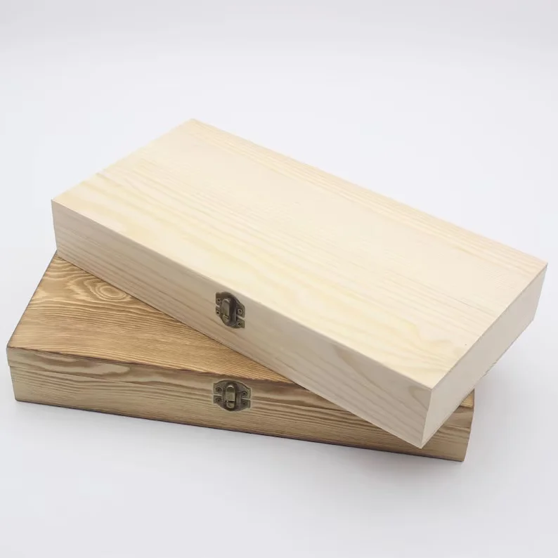 High Quality custom rectangular clamshell box Handcrafted Storage Wooden Box Personalized Pine Keepsake box for Home Love Gift