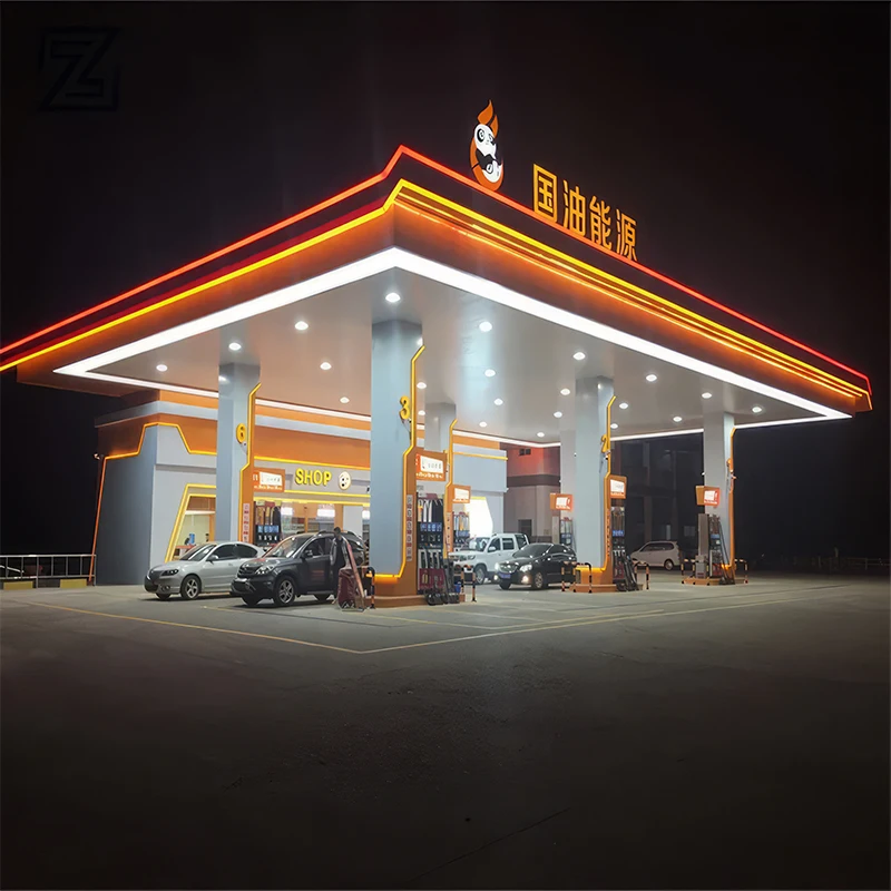 Manufacturer Gas Station  Gasoline Kiosk Aluminum Fuel Filling Station Ceiling Mini Gas Station Pylon Sign For Mall