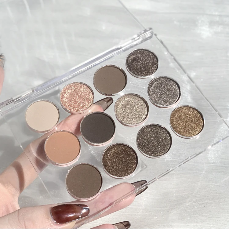 Fall winter fashion smoky vegan transparent eyeshadow palette high pigment women silky soft acrylic glitter matte eye shadow