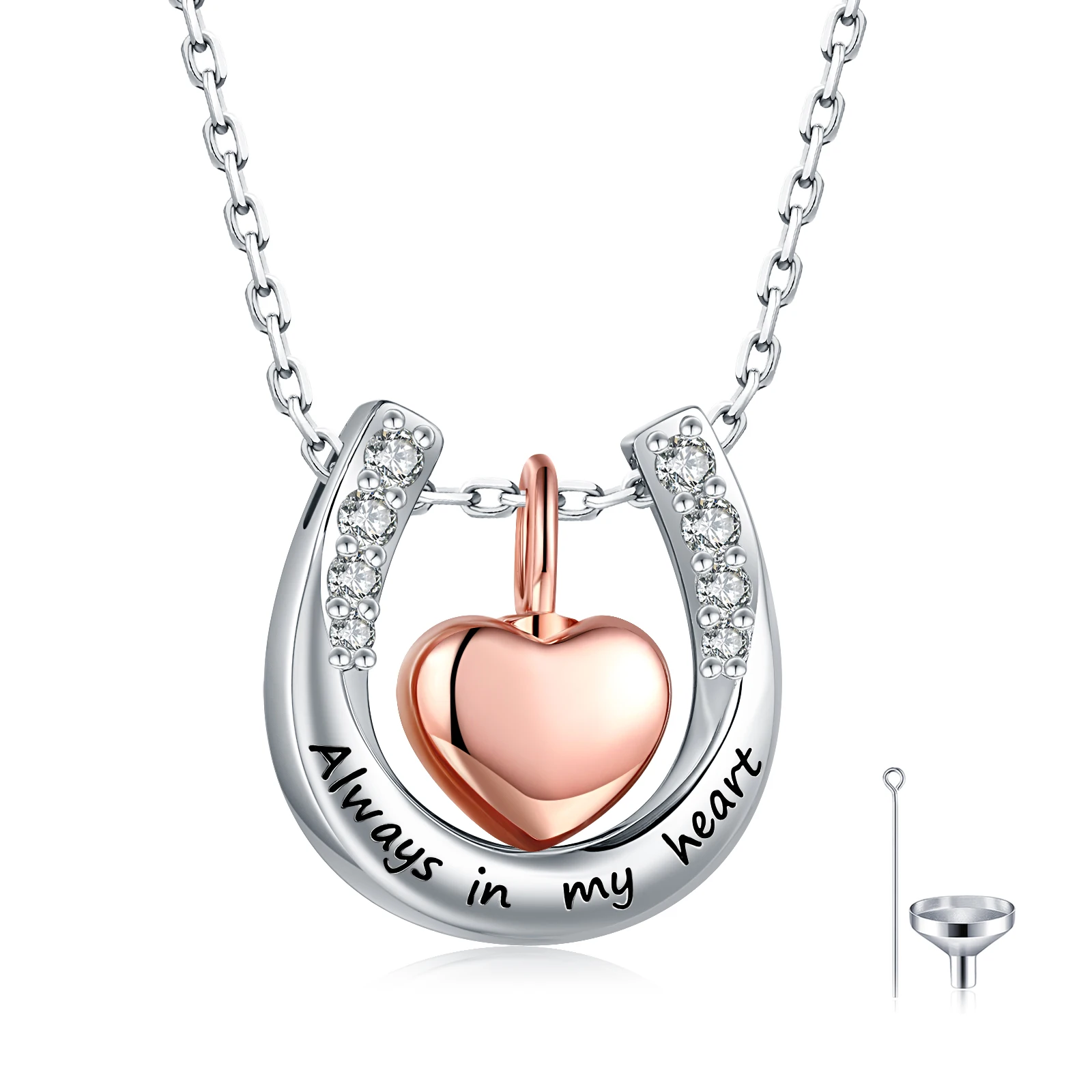 Ожерелье из серебра 925 пробы с подковой и розовым золотом