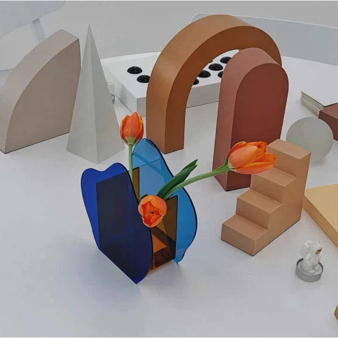 Home Office Decorative Customer Blue Pear shape Acrylic Flower Vase Centerpieces Book Vases