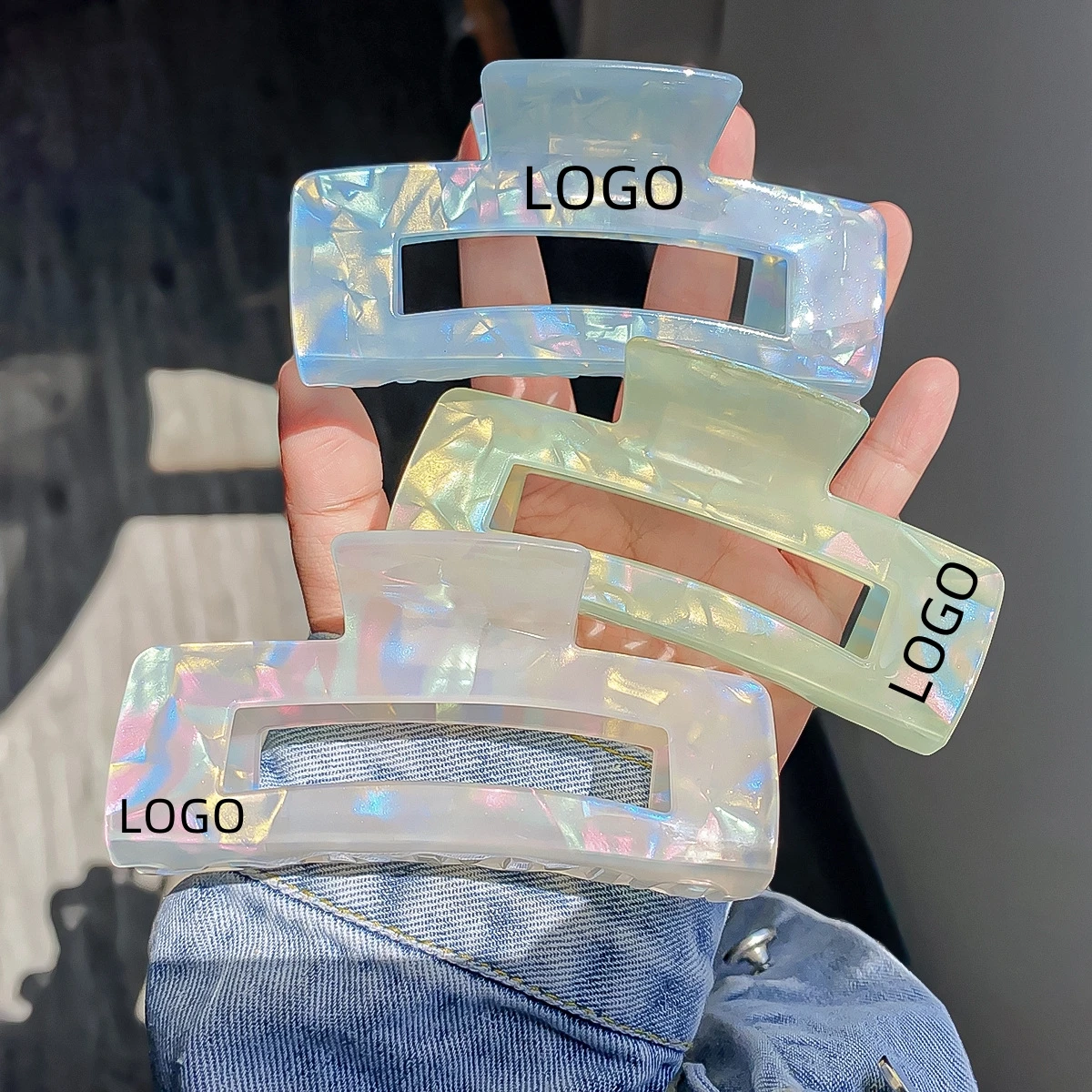 Qianjin Custom LOGO Korean wholesale hair accessories 10.5cm women ponytail clip simple temperament large PVC hair claw clip