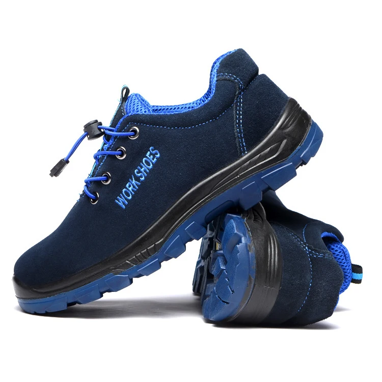 All Season Use Men Blue Suede Cow Leather Safety Shoes Steel Toe Puncture Resistant Work Shoes