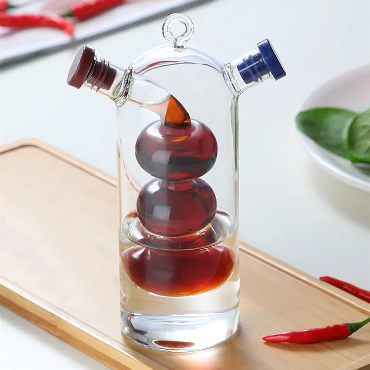 Popular Products 2024 Kitchen Glassware Reusable Food Grade 2 in 1 Glass Olive Oil Dispenser Bottle With Cork Lid