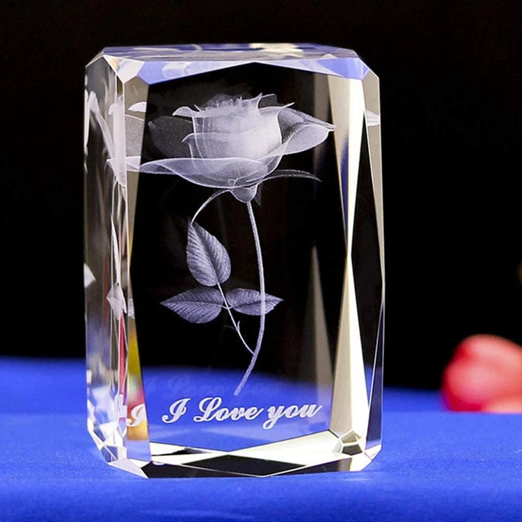 Honor Of Crystal Transparent 3D Laser Engraved Crystal Glass Cube For Valentines Business Gifts