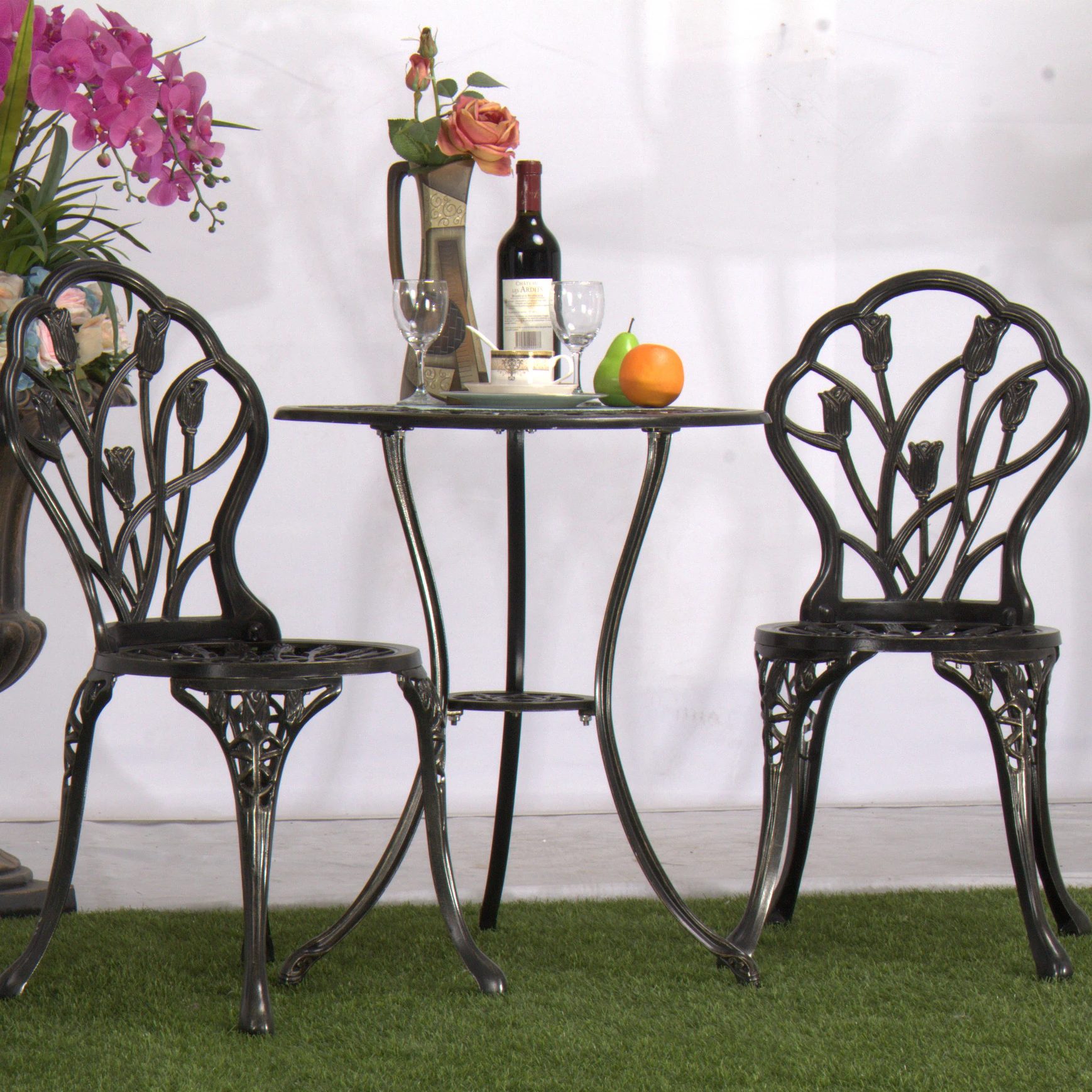 Best sale 3 pcs patio set outdoor cast aluminum garden furniture for 2 people use