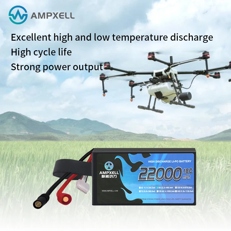 AMPXELL Rechargeable Li Polymer Battery Pack 22000mAh 51.8V 14S 15C li-ion Drone Lipo Battery for 3L/5L Farm Drones