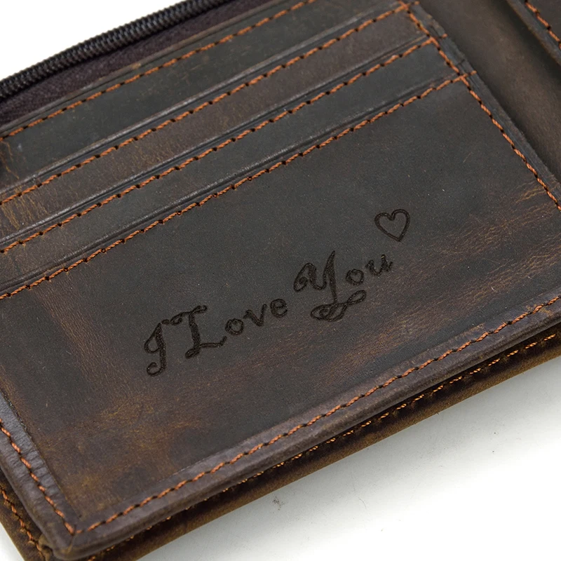 Custom Good Quality New Design Cow Leather Retro Vintage Leather Purse Men Short Slim Genuine Leather Bifold Wallet