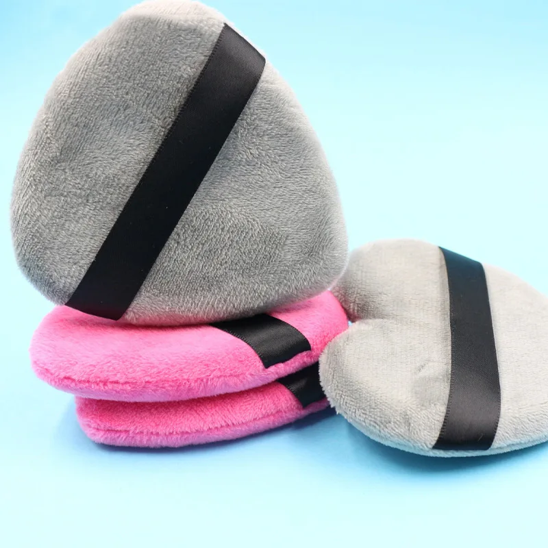 Custom logo Makeup velvet face and body white black pink shimmer powder puff setting loose powder puff pointed heart powder puff