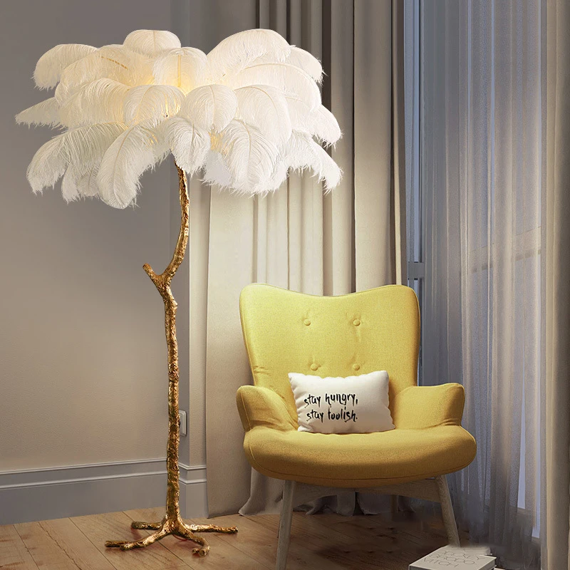 Factory Decoration Hotel Luxury Standing Colorful Gold Feather Lamp Floor Modern Led Floor Lamp For Living Room