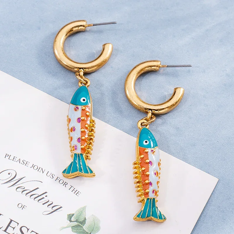 Metal Gold Fish Drop Earrings Fashion Bohemia Starfish Earring Animal Cubic Zirconia Dangle Hanging Marine Biological for Women